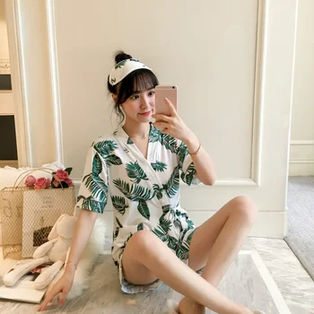 

B 2020 Summer New European And American Home Clothes Pajamas Wear Short-sleeved Suits Female Casual Ice Silky Slipper Ladies
