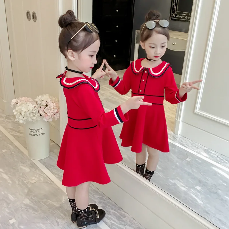 

Girls Dress Spring And Autumn 2019 Korean-style New Style Princess Bright Red Mixed Colors Children Kids' Skirt Fashion-Style