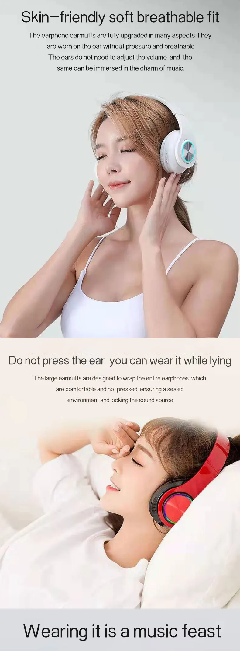 Caridite Hot Sale B3 Bluetooth Headphone Mobile Phone Wireless LED Light Headband Foldable Headset Handsfree Headphone with Mic