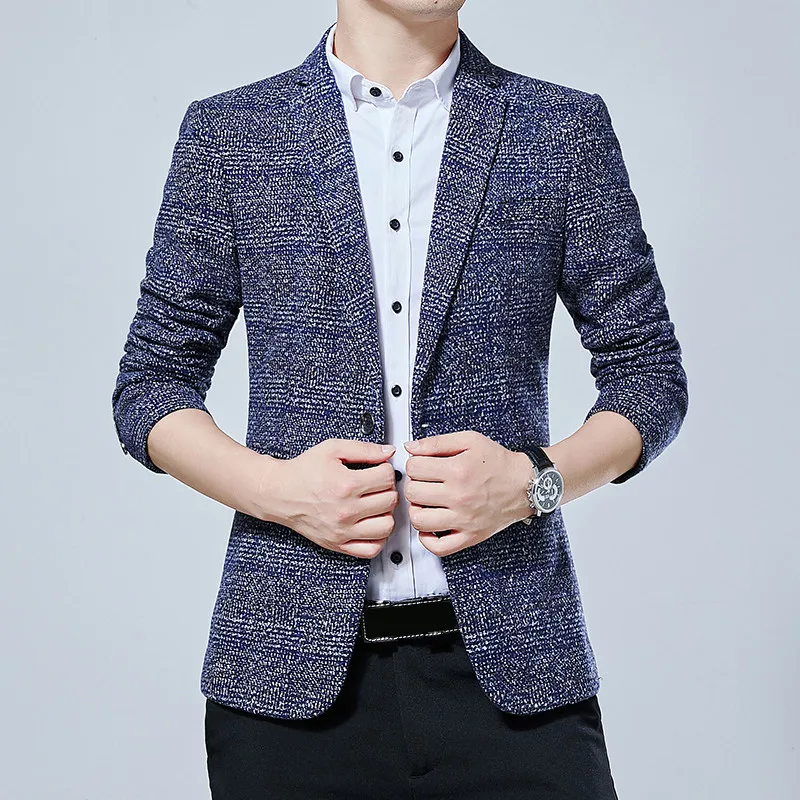 Men's blazer casual Korean fashion small plaid print autumn and winter Plus size M-5XL urban banquet thickening suit jacket Men's blazer casual Korean fashion small plaid print autumn and winter Plus size M-5XL urban banquet thickening suit jacket