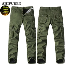 SHIFUREN мужские зимние утепленные флисовые брюки карго комбинезоны с несколькими карманами повседневные хлопковые военные длинные брюки размера плюс 28-40