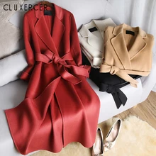 Новое Настоящее 90% шерстяное пальто женское элегантное двойное шерстяное с поясом длинное пальто зимнее свободное Женское пальто