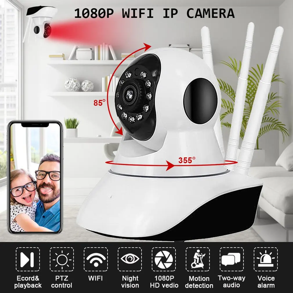 

Three-Antenna Wireless Camera Wifi Ip Camera 1080P Monitor Camera Network Wireless Camera Night Vision surveillance camera NEW