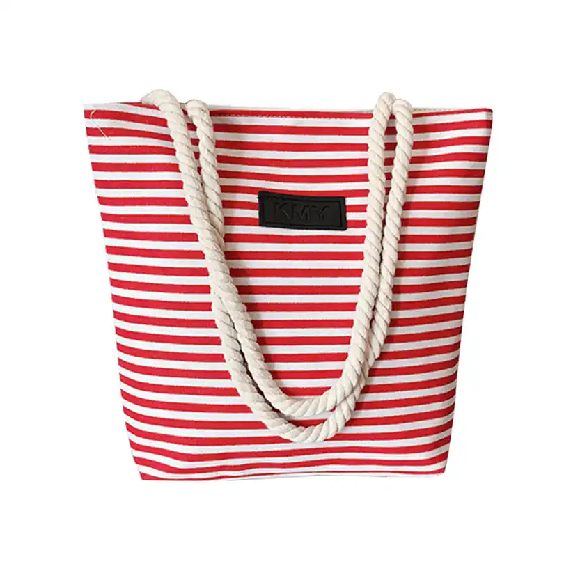 striped tote bag with zipper