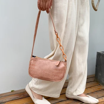 

Retro Fashion Handbag Women Chain Crossbody Shoulder Bag for Travel Armpit Bag Crocodile Pattern Lady Messenger Bag High Quality