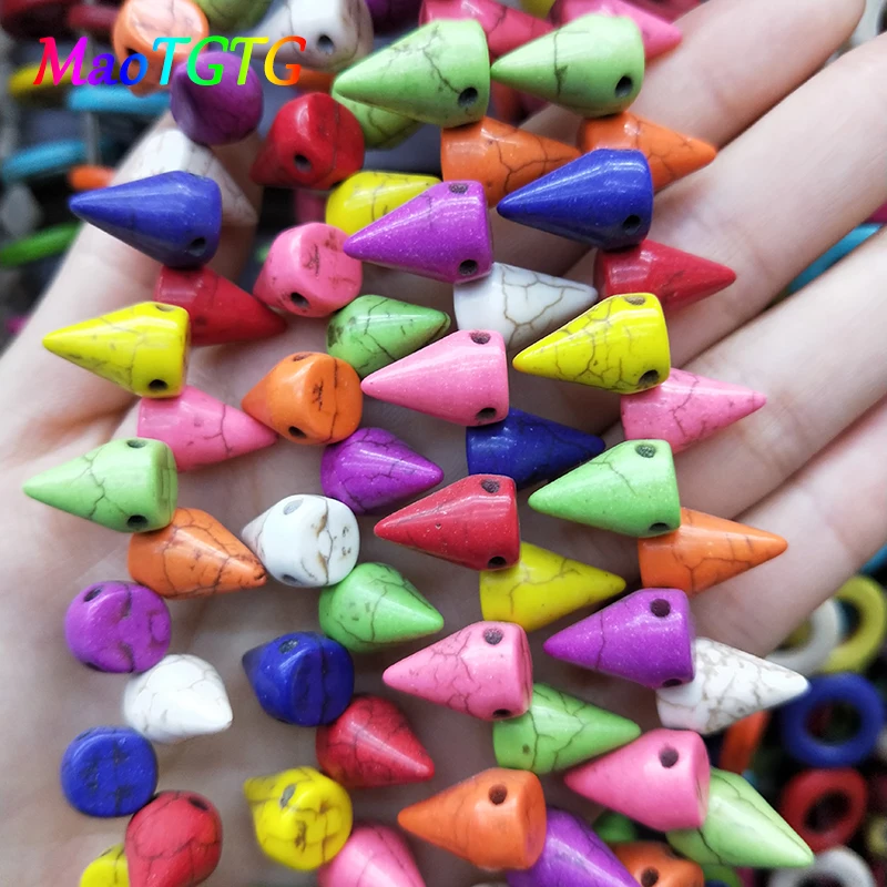 

Wholesale Colorful Double Hole Conical Turquoises Beads For Jewelry Making Bracelet 10X15mm Handmade Beads Accessories Wholesale