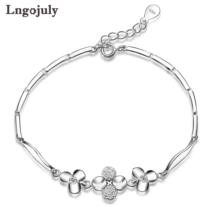

Fine Jewelry 925 Sterling Silver Bracelet For Women Trendy Lucky Clover Bracelets Bangles Real Solid Silver 925 Jewelry Gifts