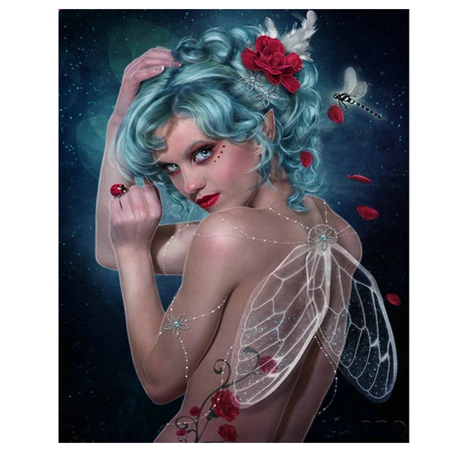 5D Diy Diamond Painting dragonfly fairy Diamond Embroidery Cross Stitch Needlework Diamond Mosaic Paintings Unfinished Decor_副本