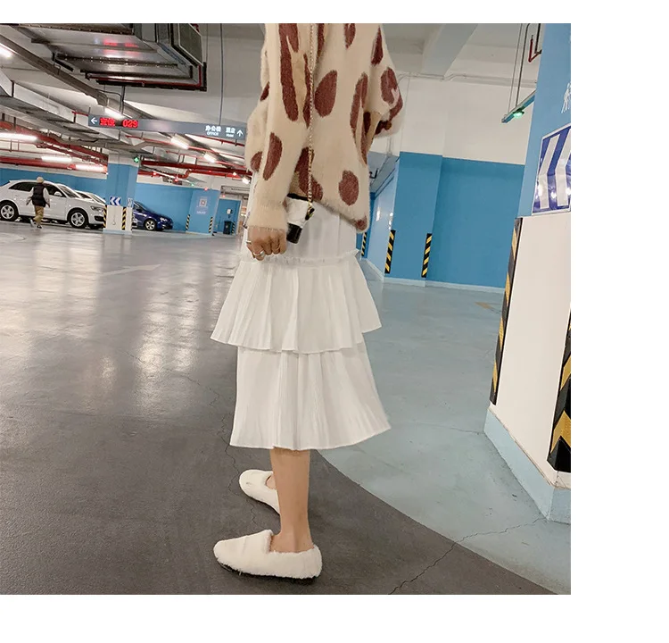 Customizable Spring New Style High-waisted Cake Dress Women's Mid-length Flounced Pleated Skirt F5732