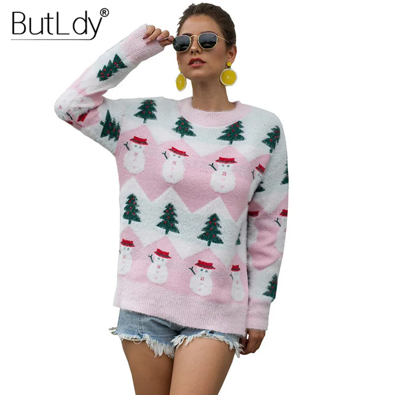 

O-neck Snowman Christmas Tree Sweater Women Print Long Sleeve Kintted Pullovers 2019 Autumn Winter New Style Sweater