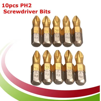 

NEW 10Pcs Ph2 Screwdriver Bits 25Mm 1/4 Inch Shank Titanium Coated Electric Dril