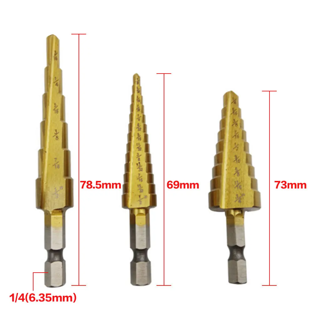 Vehemo 3 шт. Шаг сверло Титан HSS промышленный расширитель с шестигранным покрытием набор Высокое качество автомобильные аксессуары Новинка