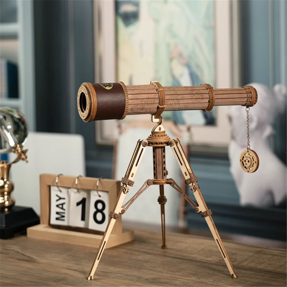 Robotime Rokr 1:1 DIY 314pcs Telescopic Monocular Telescope Wooden Model Building Kits Assembly Toy Gift Children Adult model building kits wooden model kit