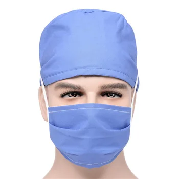 

Hospital Surgical Hats+Mask Sets Nursing Scrubs Caps Adjustable Cotton Doctor Nurse Pharmacy Dentistry Caps Mouth Mask Workwear