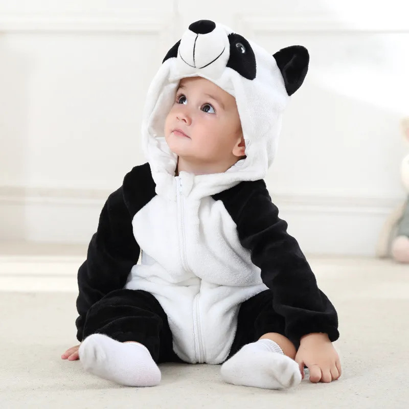 Panda Зимняя одежда для малышей; комбинезон с мехом лисы; фланелевая одежда для маленьких мальчиков и девочек; Детский комбинезон; Пижама с капюшоном для малышей; костюм - Цвет: Panda