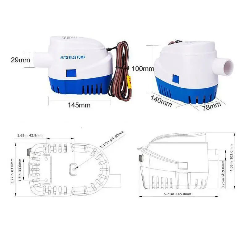 Water Pump Automatic Boat Submersible Bilge 12V 24V DC Electric Marine 6500GPH 750GPH 1100GPH With Switch
