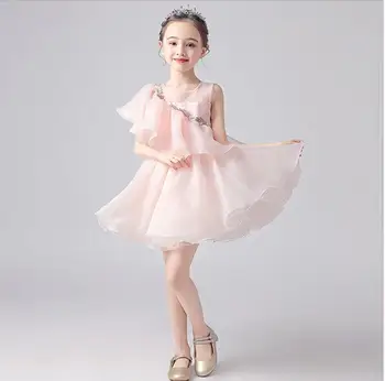

Pink Sequin Girl Beads Lace Christmas Birthday Party Dress Flower Girl Wedding Gown Formal Sleeveless Kids Dresses For Baptism