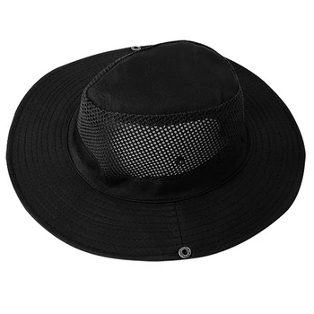 

6 Colors Fisherman Bucket Cap Polyester Mesh Sunshade Cowboy Hat Outdoor Fishing Sportswear Accessories With String