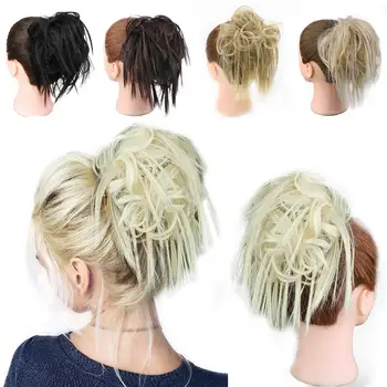 

Girls Curly Scrunchie Chignon With Rubber Band Brown Gray Synthetic Hair Ring Wrap On Messy Bun Ponytails Chignon