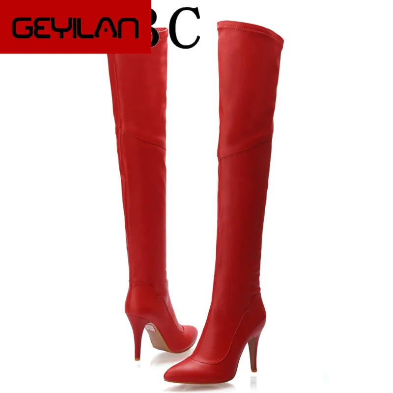 

2018 NEW Women Over The Knee High Boots Slip on Winter Shoes Thin High Heel Pointed Toe All Match Women Boots Size 34-45