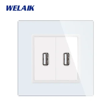

WELAIK-1 Brand Free Shipping Crystal Glass Panel EU Wall USB socket European Standard Outlet A182USW