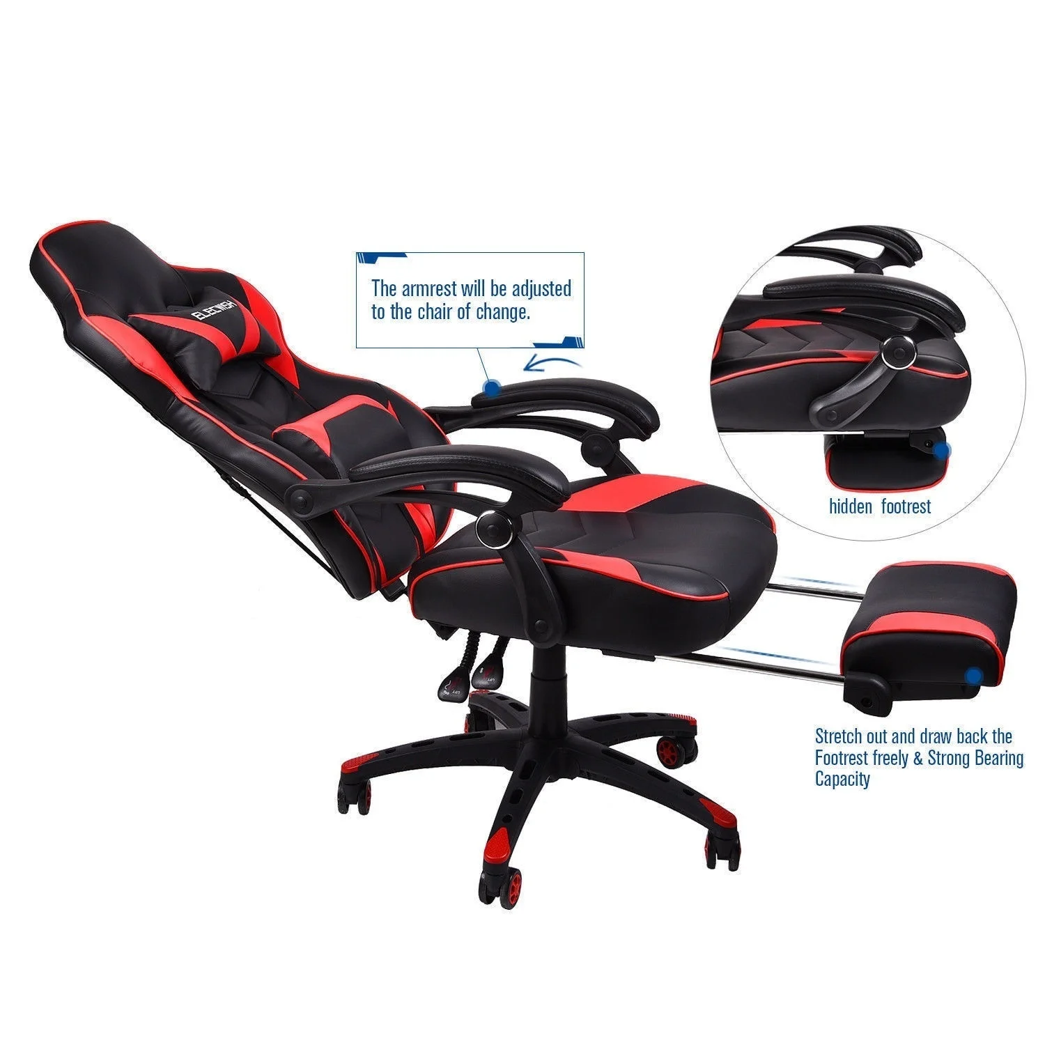  High Back Ergonomic Swivel Gaming Chair Racing Style Adjustable Recline Footrest