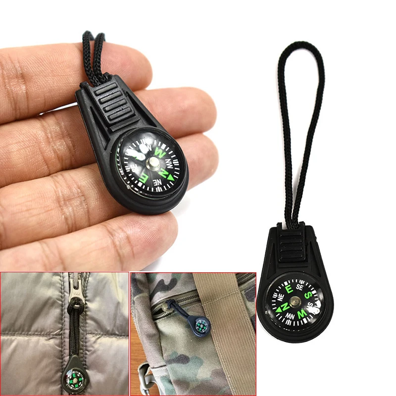 10Pcs Compass Cord Zipper Head Tactical Backpack Clothes Zipper Head Portability Mini Outdoor Equip Survival Compass Accessories