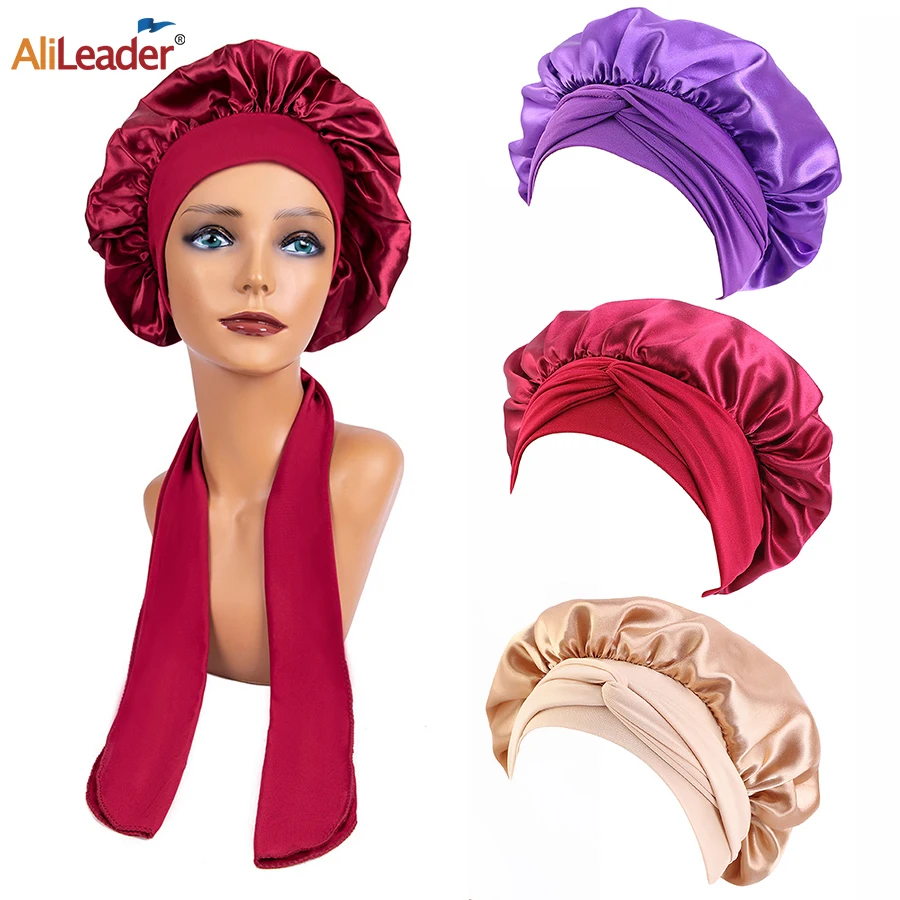 Double-sided Satin Night Sleep Cap Hair Bonnet Hat Head Cover w/ Elastic  Band 