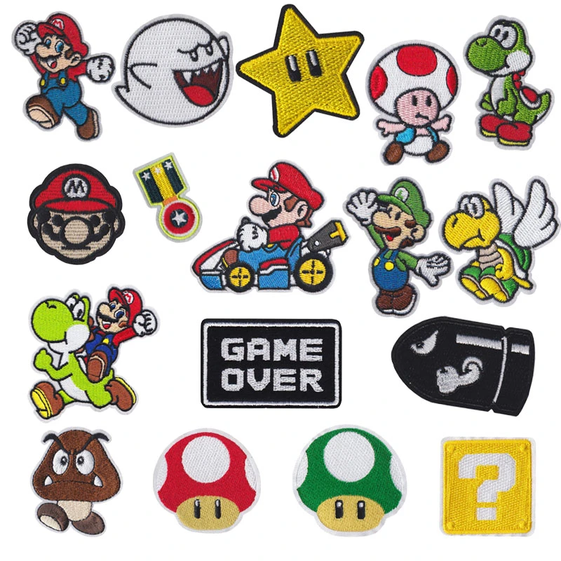 

Mario embroidery iron on patches stripes thermo stickers on clothes application fusible clothing anime patch applique tops