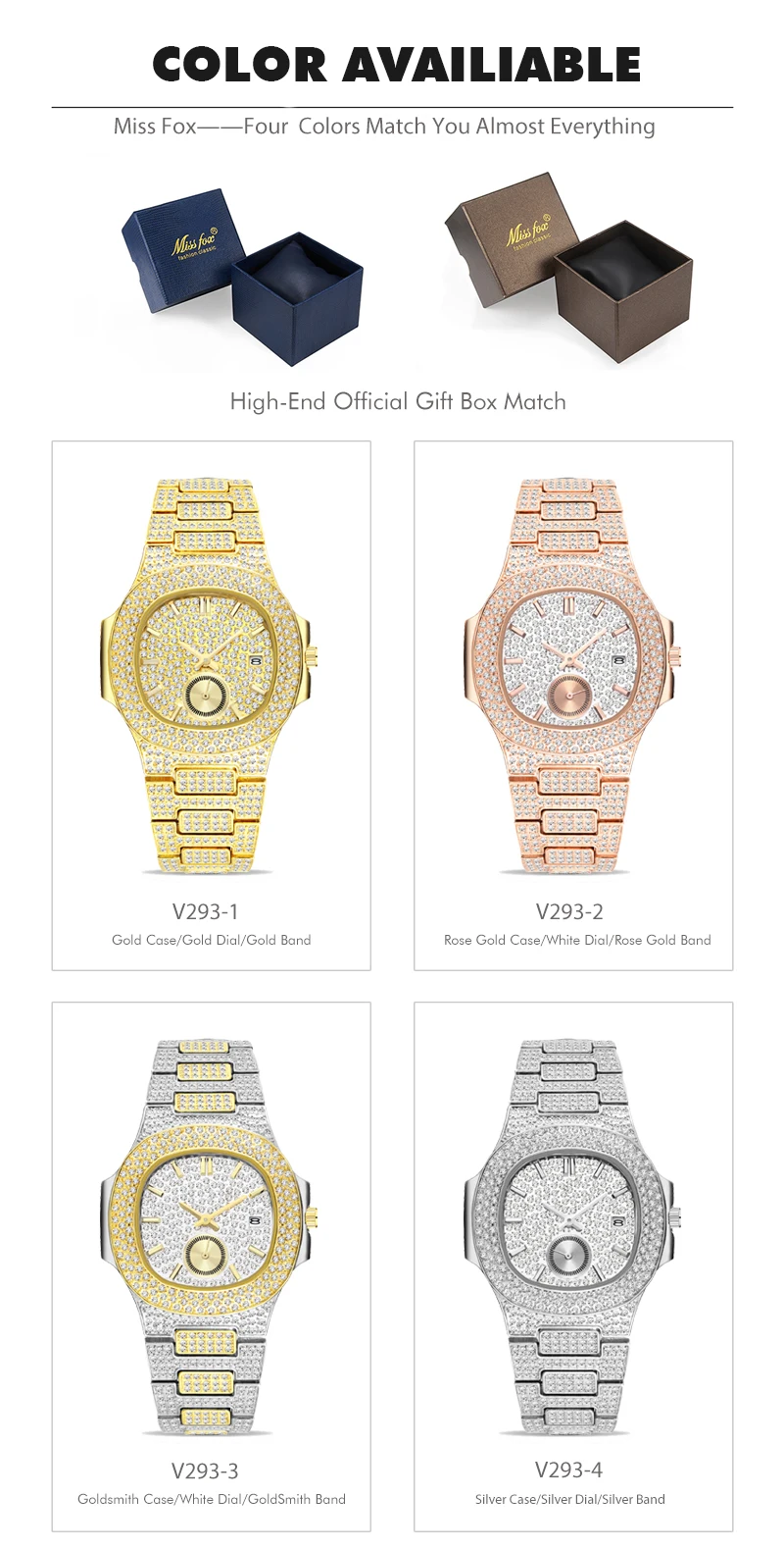 Missfox Watch Men Luxury Brand Top Selling Patek Trending Rose Gold Men's Watch Quartz Chronograph Diamond Steel Clock Gift Box