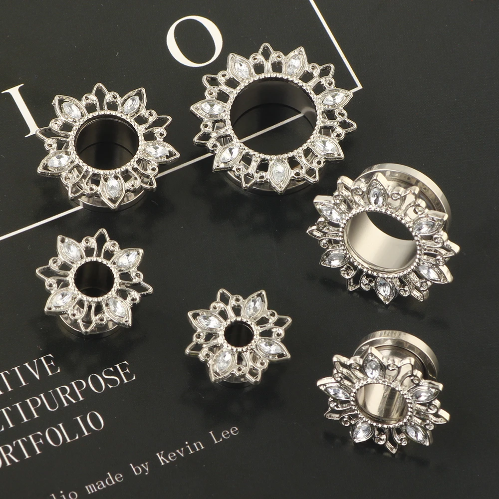 JunlowPY Screw Fit Ear Gauges Kit Surgical Steel Tunnel Expander Earrings Earlobe Plugs Body Piercing Jewelry Set for Women