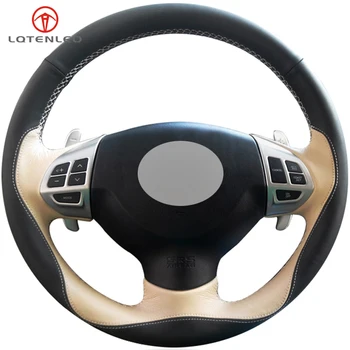 

LQTENLEO Beige Black Leather Steering Wheel Cover For Mitsubishi Lancer X 10 2007-2015 Outlander 2006-2013 ASX 2010-2013 Colt