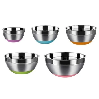 

Stainless Steel Mixing Bowls (Set of 5) Non Slip Silicone Bottom Nesting Storage Bowls Meal Mixing Prepping 1.5-2 - 2.5-3.5 -5QT