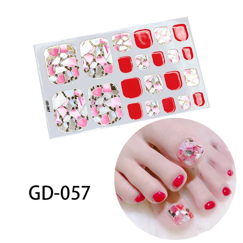 GD-057 22 типса 3D блестящая наклейка для ногтей, качественная Экологичная полностью покрывающая водостойкая наклейка для ногтей, дизайн для самостоятельного маникюра, наклейки для салонов - Цвет: GD-057