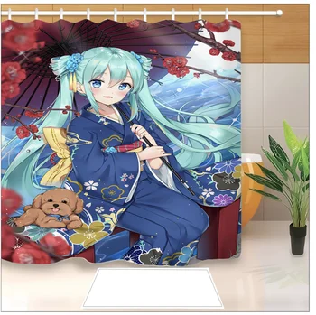 

Popular Anime Hatsune Miku 3D Print Shower Curtain Polyester Fabric Bathroom Curtain Waterproof Hook Bath Curtain 01
