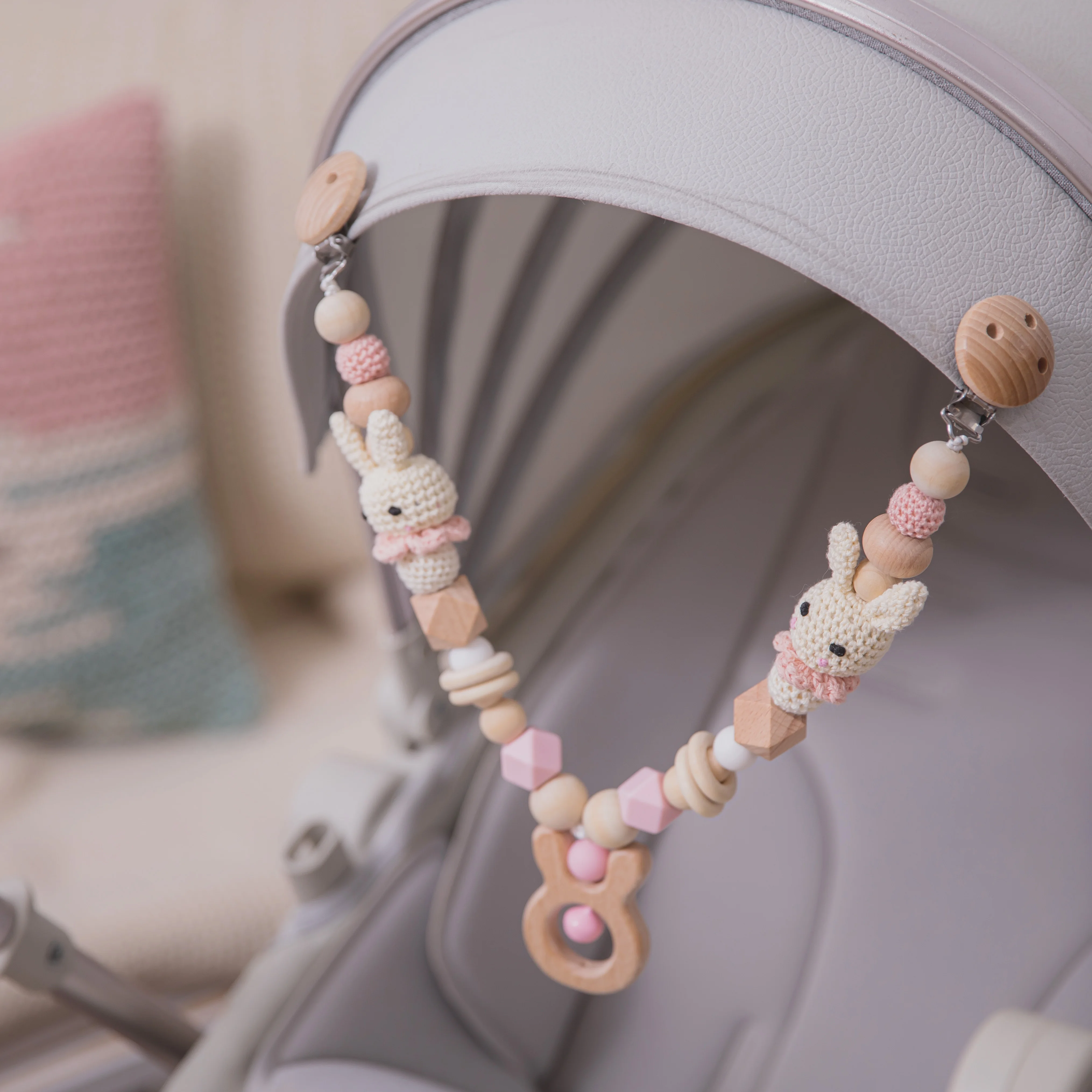 2021Baby Teething Cart Chain Wooden Rabbit Crochet Beads Crib Mobile Stroller Rattle Toys Baby Gym Toy Gift for Newborn | Мать и ребенок