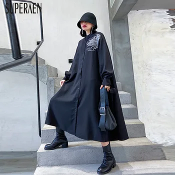 

SuperAen Pluz Size Fashion Women Dress Spring New 2020 Cotton Ladies Dress Long Sleeve Embroidered Casual Women Clothing