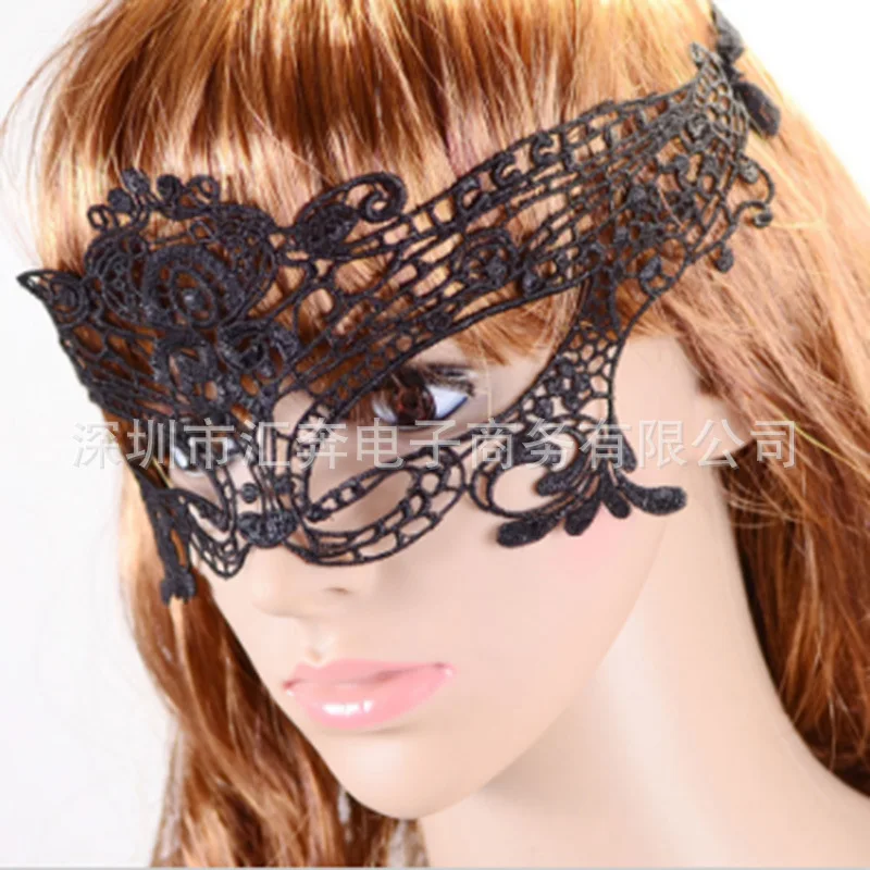 

-Black And White with Pattern Lace Mask Makeup Ball Hollow out Mask Halloween Mask