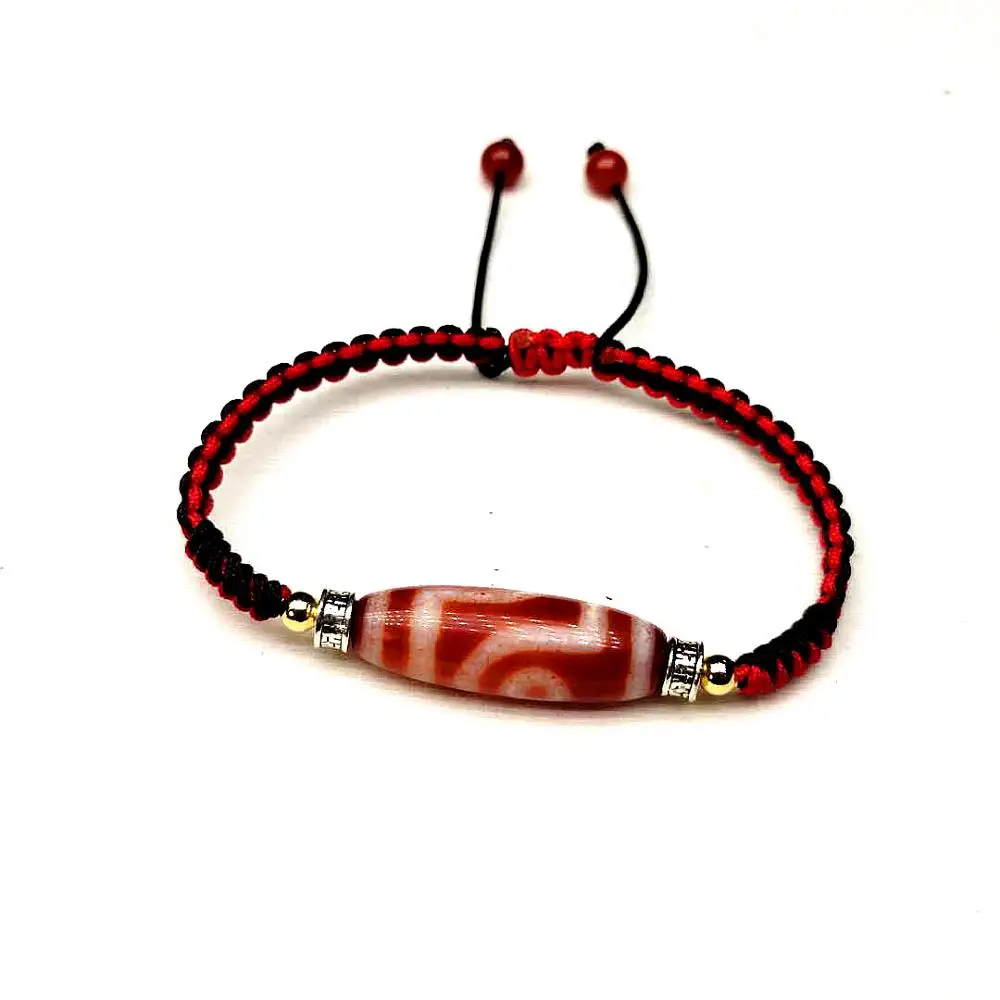 

Handmade Ajustable Bracelet Agate 2 eyes Tibetan Dzi Bead Amulet Good Luck Red Color High Quality Free Shipping