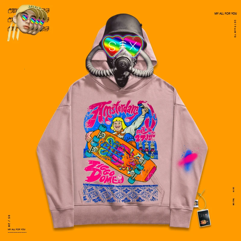 Толстовка rap slim популярная Толстовка для пары Аниме комиксов день человек Силуэт свободный стиль толстовка - Цвет: pink colour