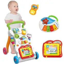 Раннее развитие ребенка упражнение Многофункциональный идущего автомобиля Детские коляски музыкальная игрушка с защитой от падений