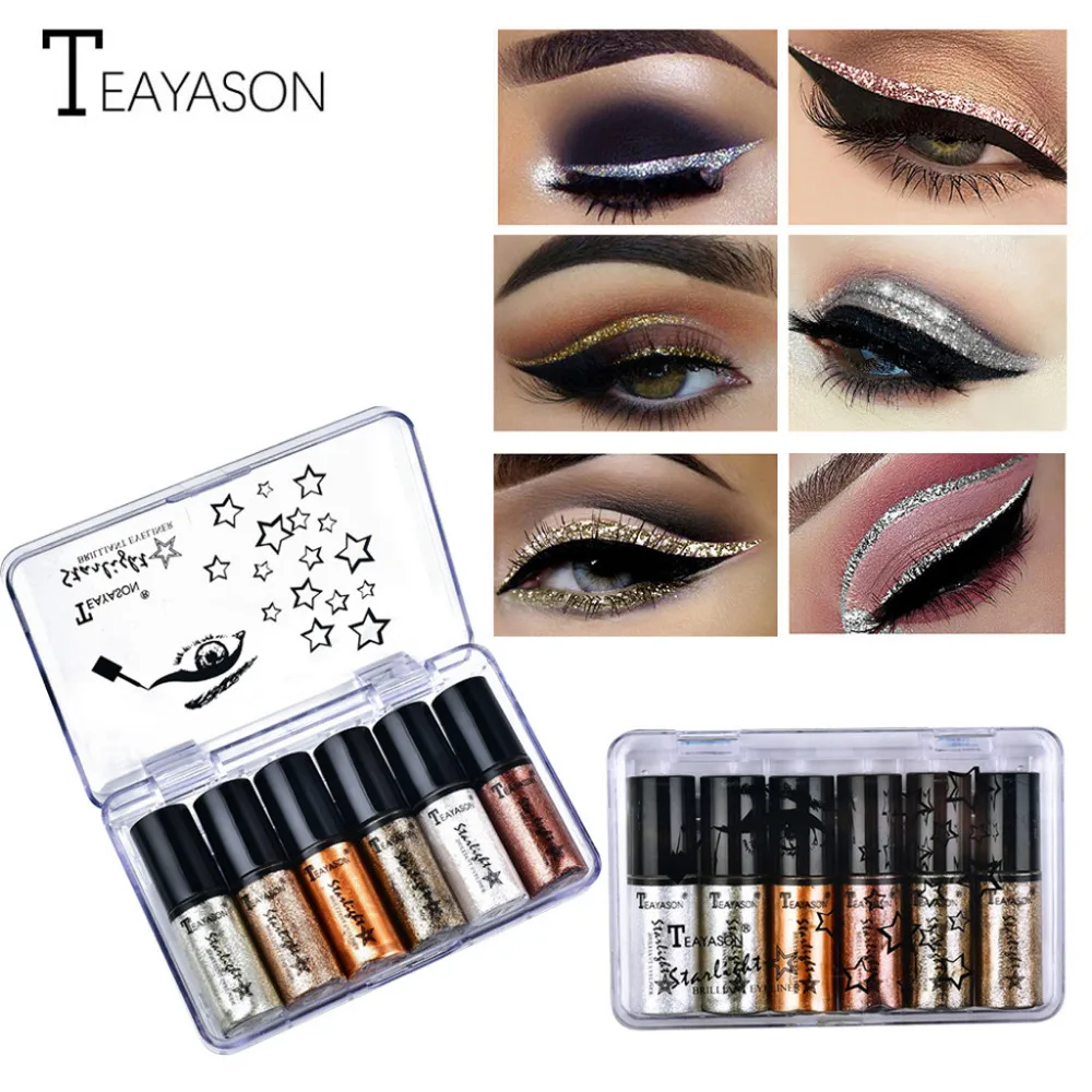 6PCMetallic блеск Сияющие тени для век Comestics блеск для губ Жидкость длительного эффекта тени для век макияж тени для век великолепные металлы блеск