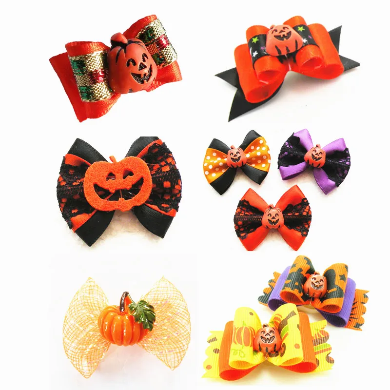 100PC-Lot-Pumpkin-Style-Pet-Grooming-Accessories-Halloween-Dog-Hair-Bows-With-Rubber-Bands-For-Puppy
