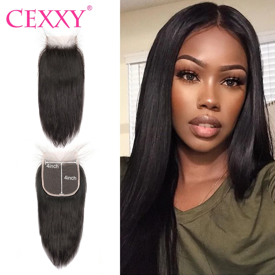 

CEXXY Transparent Lace Closure Straight Brazilian Remy Human Hair 4X4 Lace Frontal Closure With Baby Hair Pre Plucked Hairline