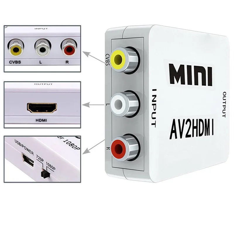 RCA к HDMI 1080P Мини RCA композитный CVBS AV к HDMI видео аудио конвертер AV2HDMI адаптер HD видео конвертер для компьютера ТВ