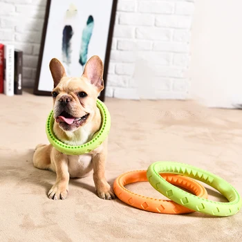 

TPR Teeth Indestructible Bite Rubber Puppy toy,Funny Training Ring Puller Chew Toys Play Fetch Solid With Carrier Rope Pet Dog