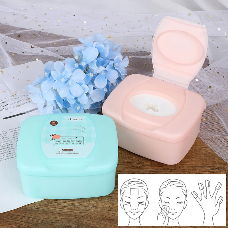 300pcs New Facial Makeup Cotton Wipes Face Cleansing Puff Nail Polish Remover Removable Cosmetic Skin Care Pads with Case