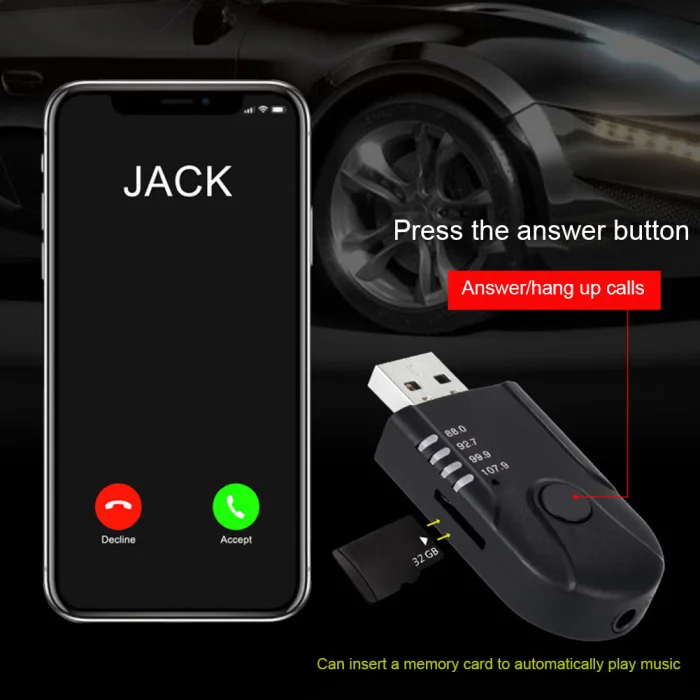 USB Bluetooth автомобильный музыкальный приемник Ключ адаптер Suppoprt FM для телефона Hi 888