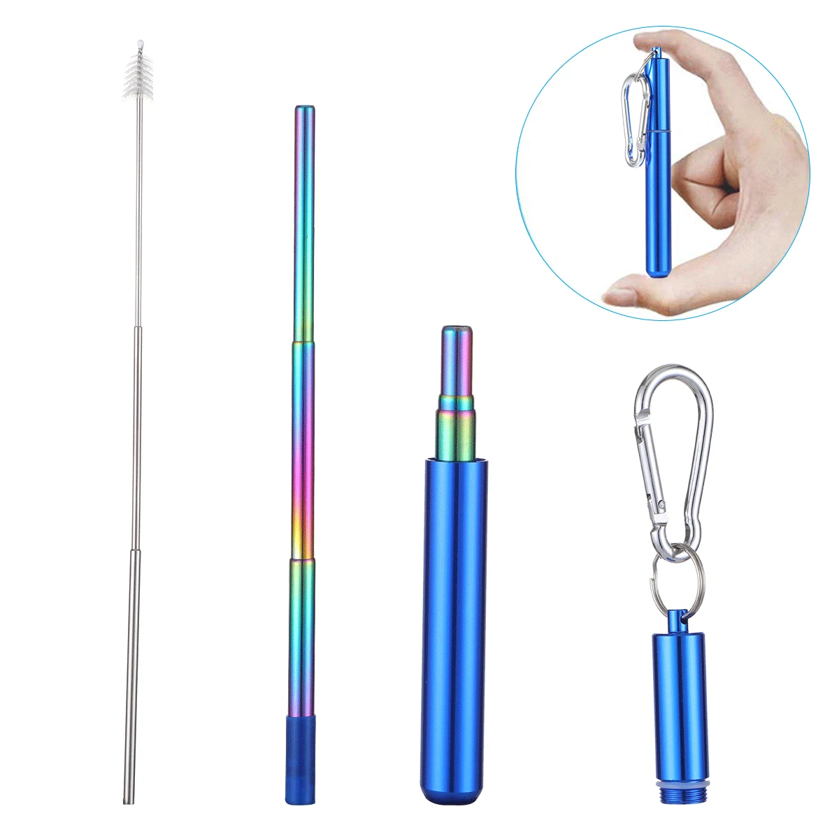 1pack blue Нержавеющая сталь питьевой соломы Портативный Телескопическая Солома для путешествий многоразовый складной стакан соломы с чехлом кисти Бар Инструмент - Цвет: 1pack blue