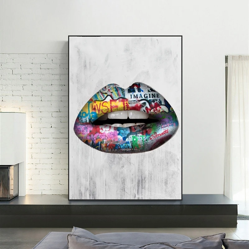 Абстрактная живопись пикантные женские туфли с рисунком в виде губ плакат и